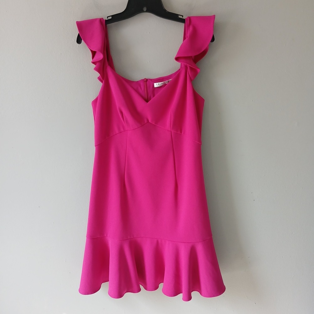 Trina Turk Women's Size 8 Hot Pink Cap Ruffle Sleeve Mini Dress Ruffle Hem